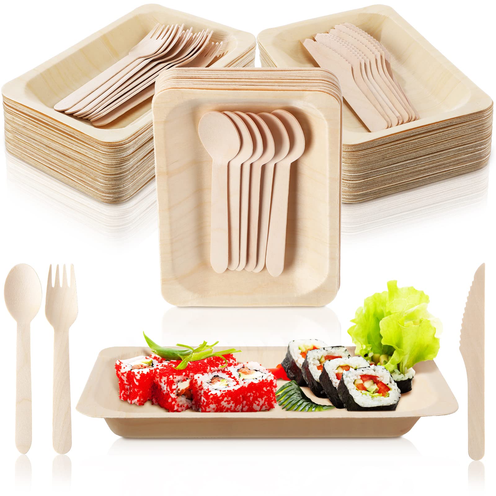 Amazon.com: Hoolerry 50 Sets Disposable Bamboo Plates Set 8 x 5.5